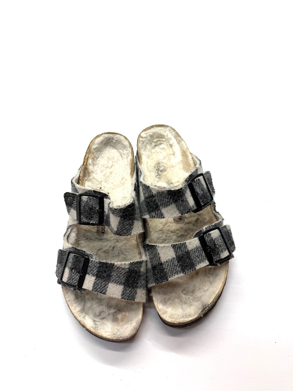 Birkenstock Arizona Fleece-Lined Double Strap Shearling Sandals Black Plaid